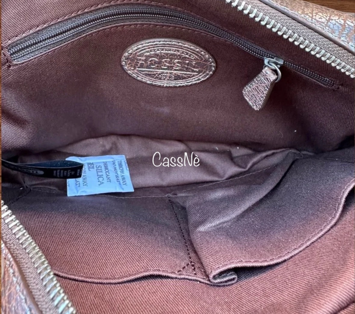 Fossil Riley Metallic Top Zip Camera Crossbody Handbag