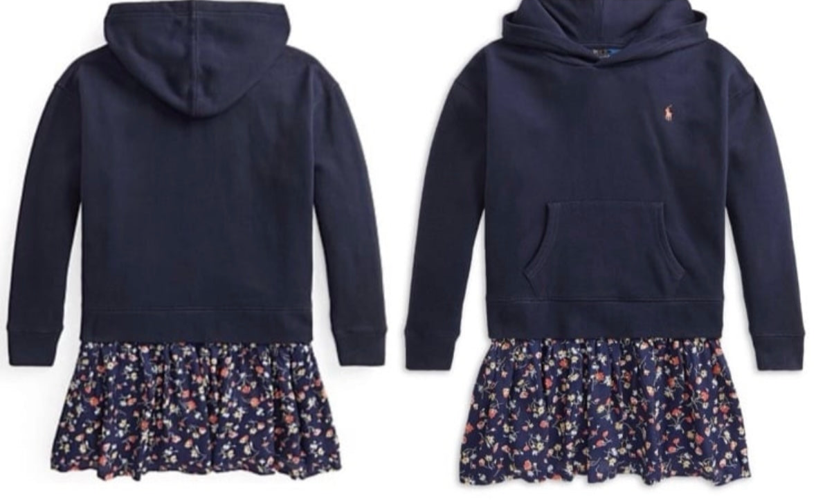 Polo Ralph Lauren Girls' Fleece Hoodie Dress, Boston Commons Navy, Size 16/XL