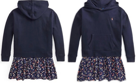 Polo Ralph Lauren Girls' Fleece Hoodie Dress, Boston Commons Navy, Size 16/XL